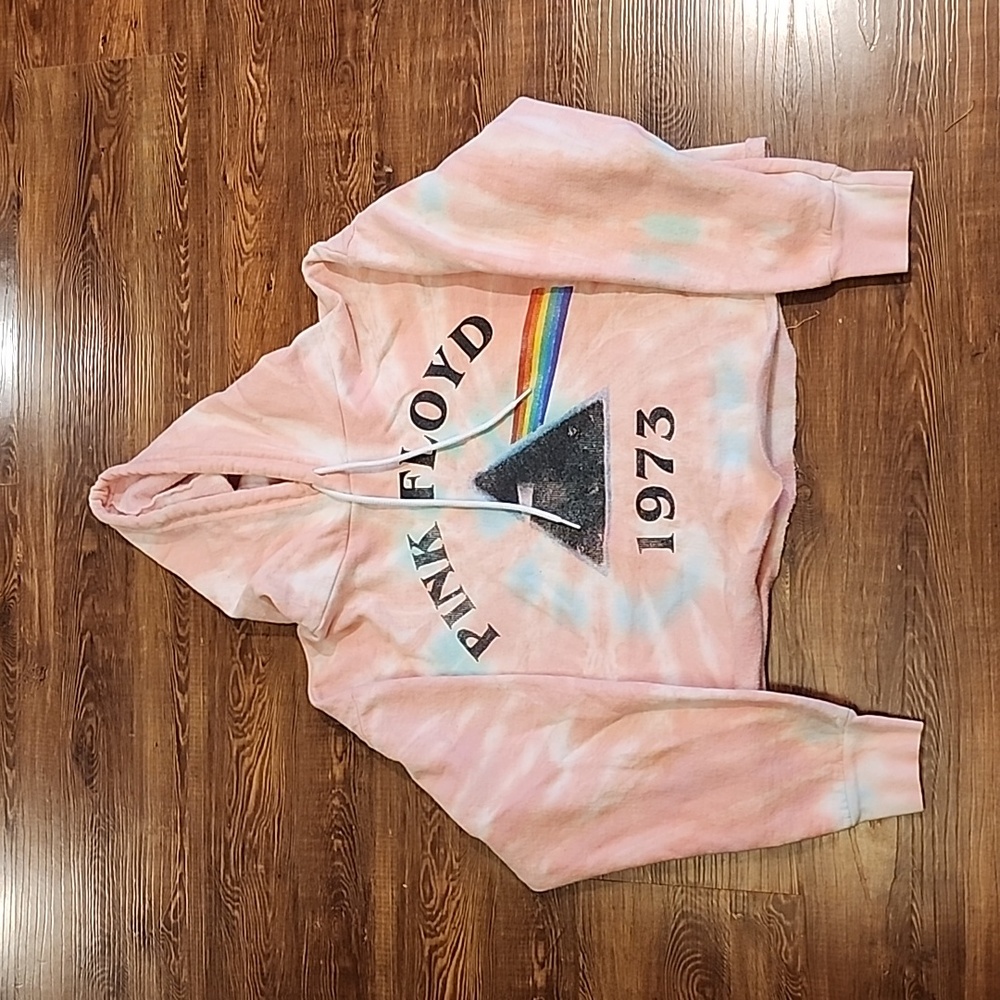 M/L Pink Floyd pink tie dye crop hoodie